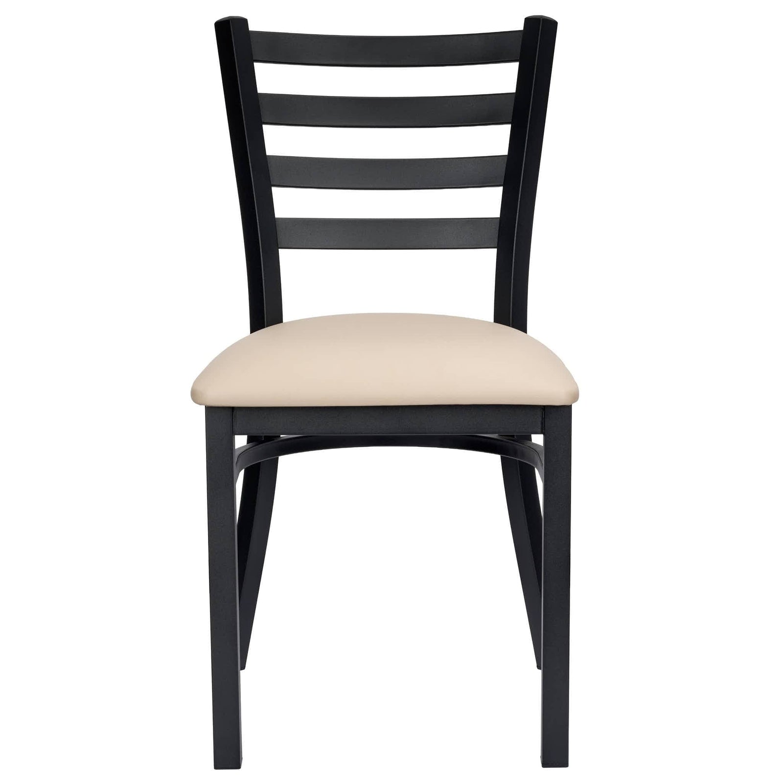 Chivari Ladder Back Restaurant Chair with Black Metal Frame and Light Gray Vinyl Seat CLMBVLGY-ZF-KT
