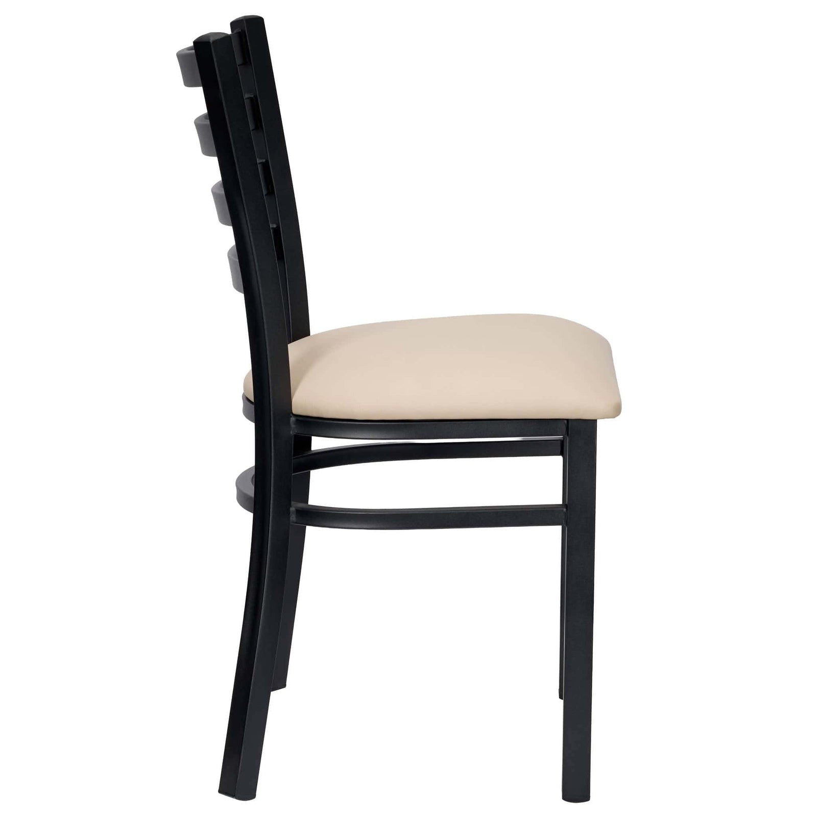 Chivari Ladder Back Restaurant Chair with Black Metal Frame and Light Gray Vinyl Seat CLMBVLGY-ZF-KT