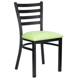 Ladder Back Restaurant Chair with Black Metal Frame and Light Green Vinyl Seat