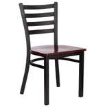 Ladder Back Restaurant Chair with Black Frame and Mahogany Wood Seat