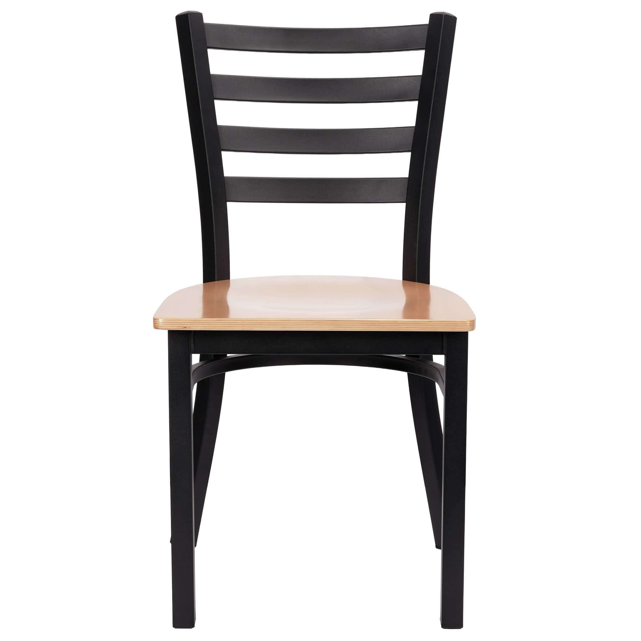 Ladder Back Restaurant Chair with Black Frame and Natural Wood Seat