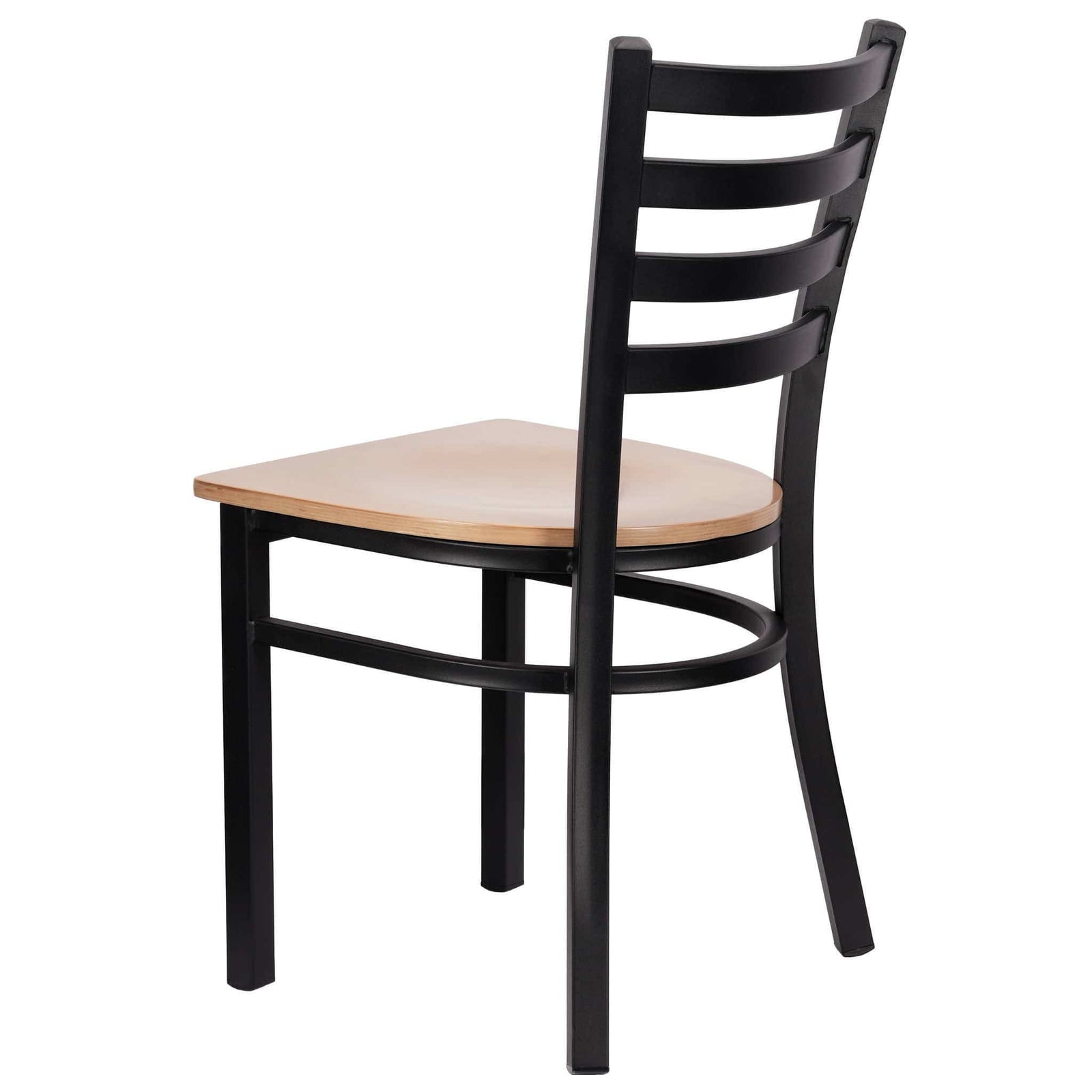 Chivari Ladder Back Restaurant Chair with Black Frame and Natural Wood Seat CLMBWNW-ZF-KT