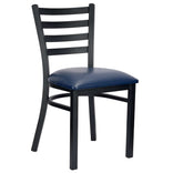 Ladder Back Restaurant Chair with Black Metal Frame and Navy Blue Vinyl Seat