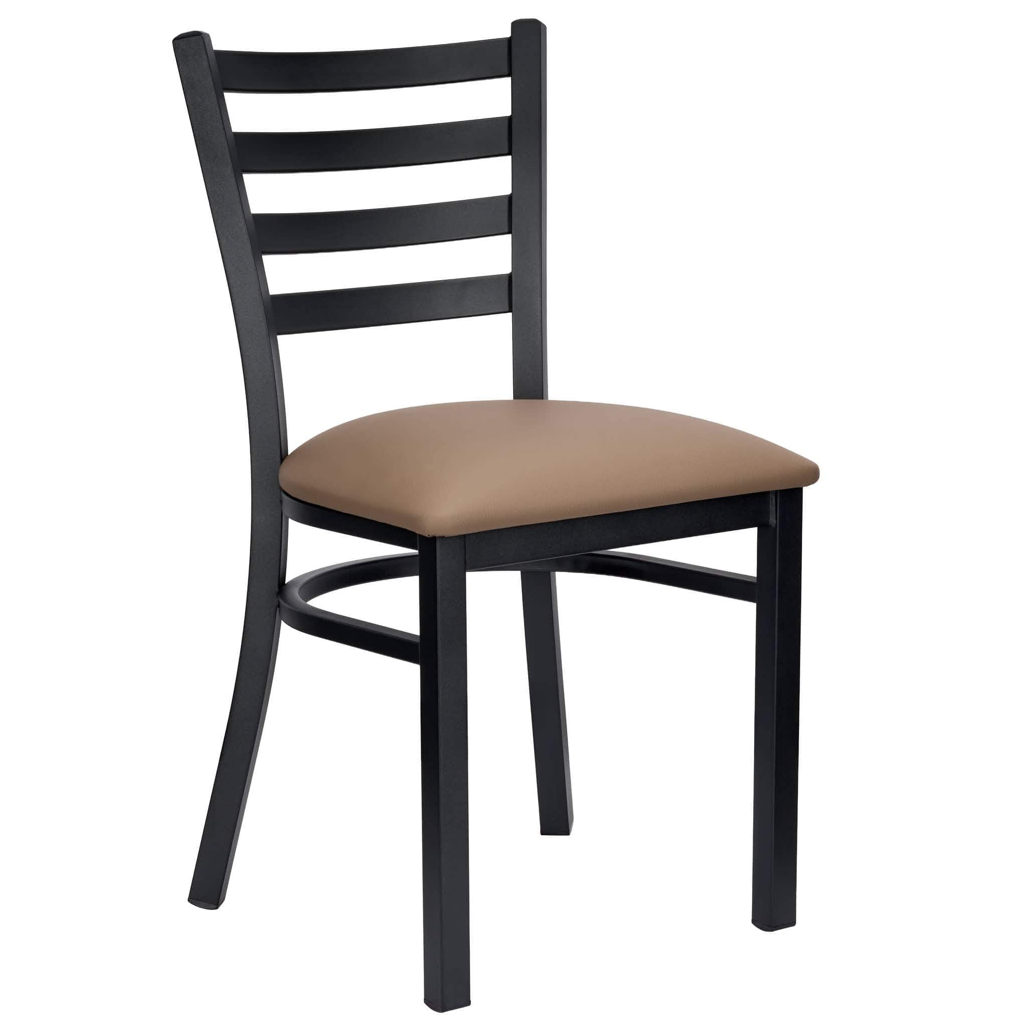 Ladder Back Restaurant Chair with Black Metal Frame and Taupe Vinyl Seat