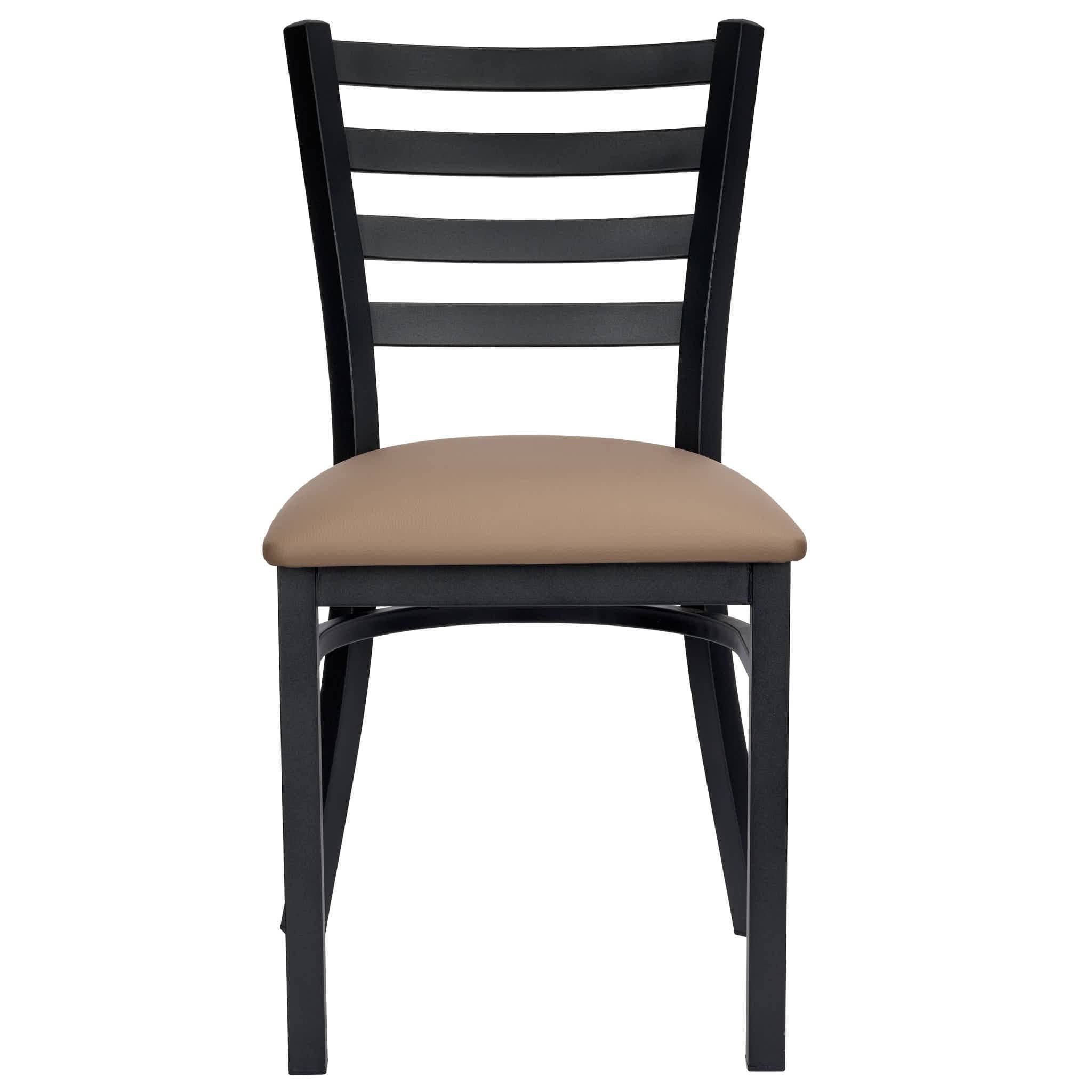 Ladder Back Restaurant Chair with Black Metal Frame and Taupe Vinyl Seat
