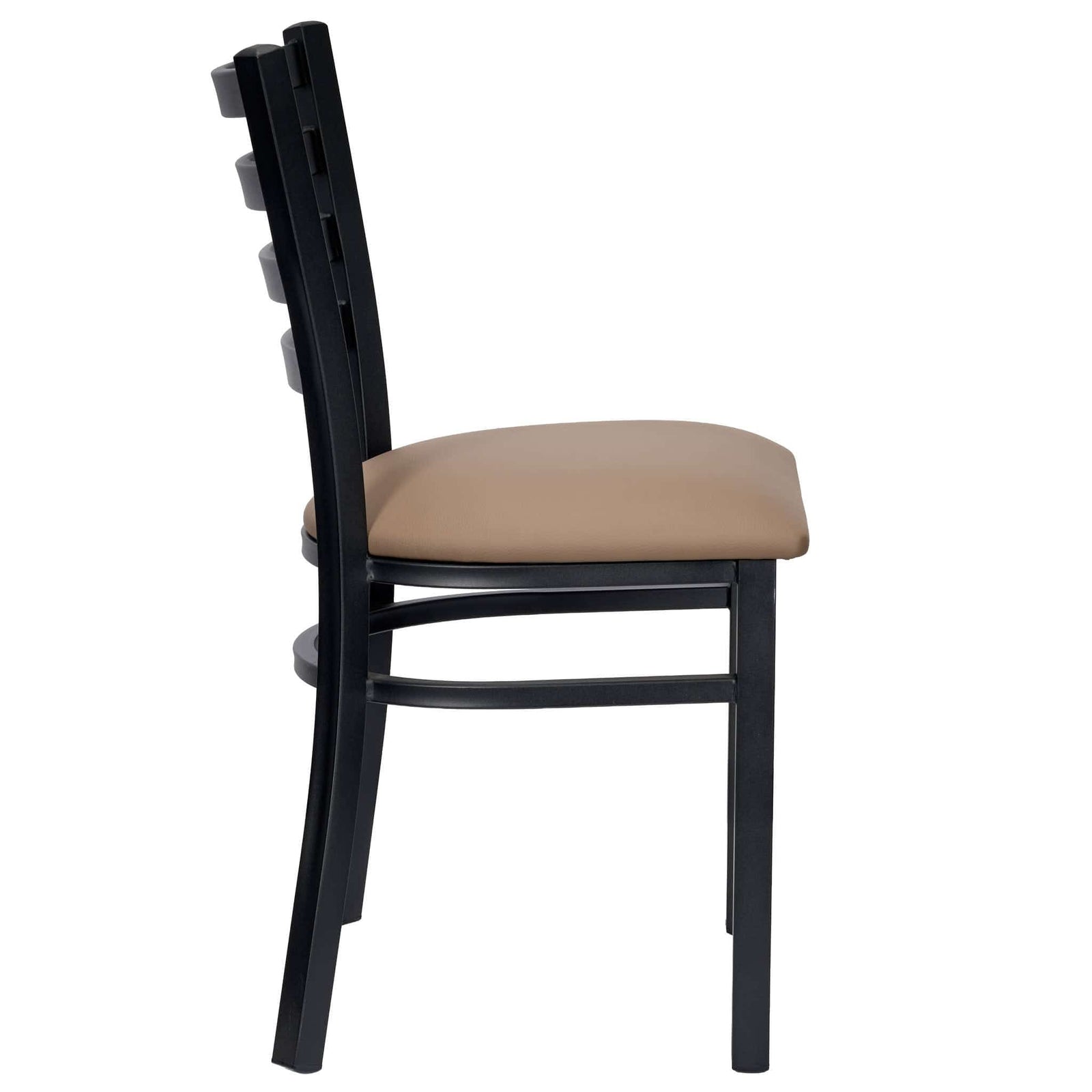 Chivari Ladder Back Restaurant Chair with Black Metal Frame and Taupe Vinyl Seat CLMBVTP-ZF-KT