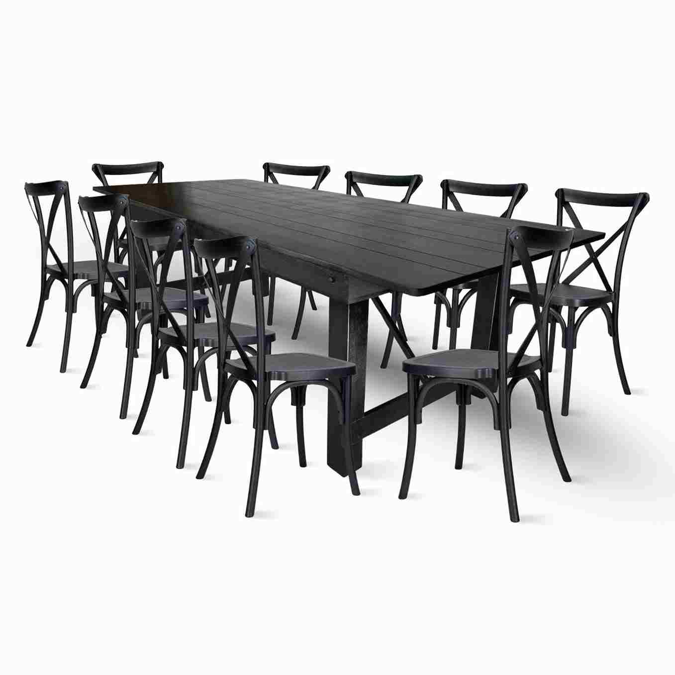 Chivari Black Straight Leg Farm Table Dining Set with 10 Chairs TFARM-BLACK-S-LEG-KIT-CXR-AX