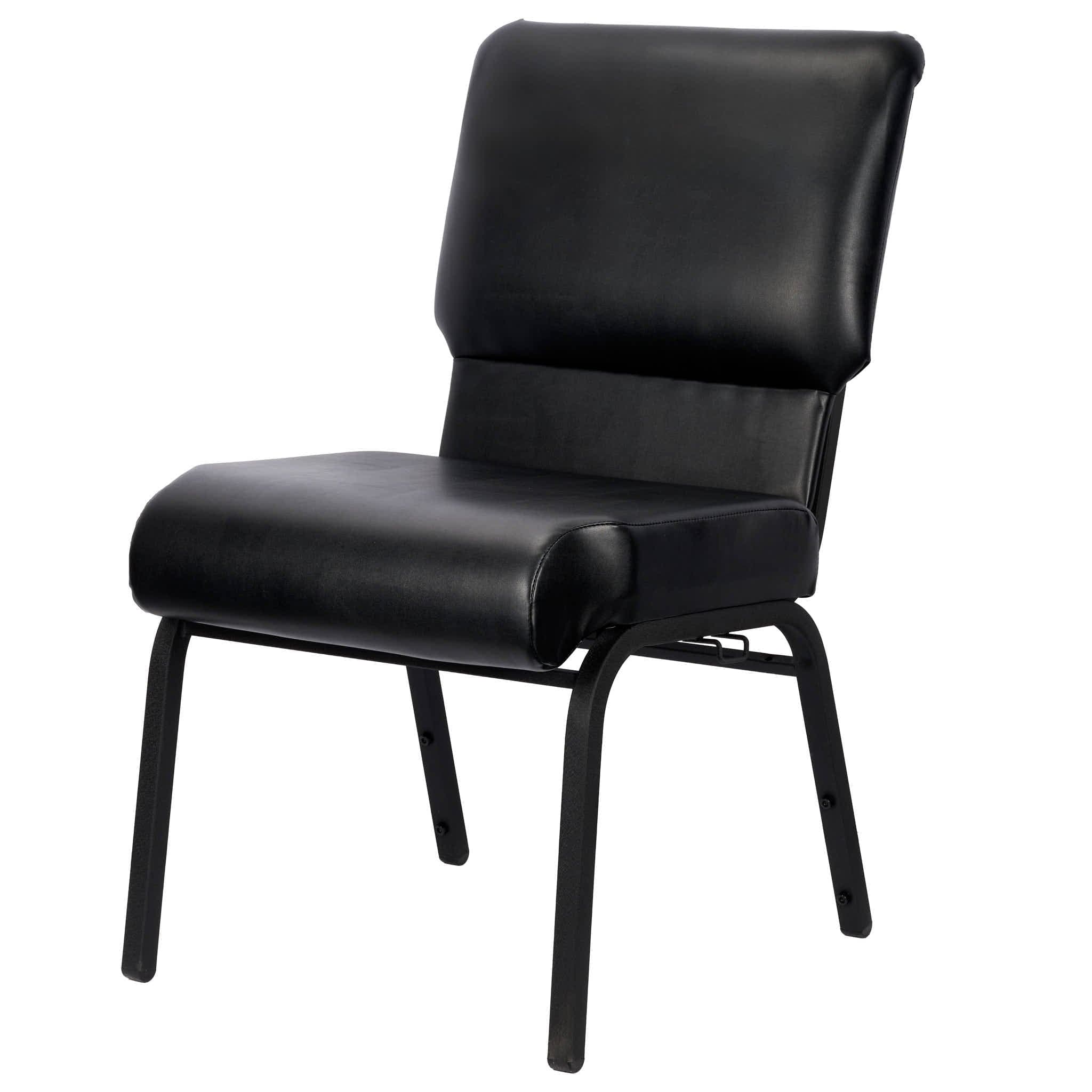 Chivari Black Vinyl on Black Frame 20.5" Cut Away Back Church Chair CH20BBV-ZF-T