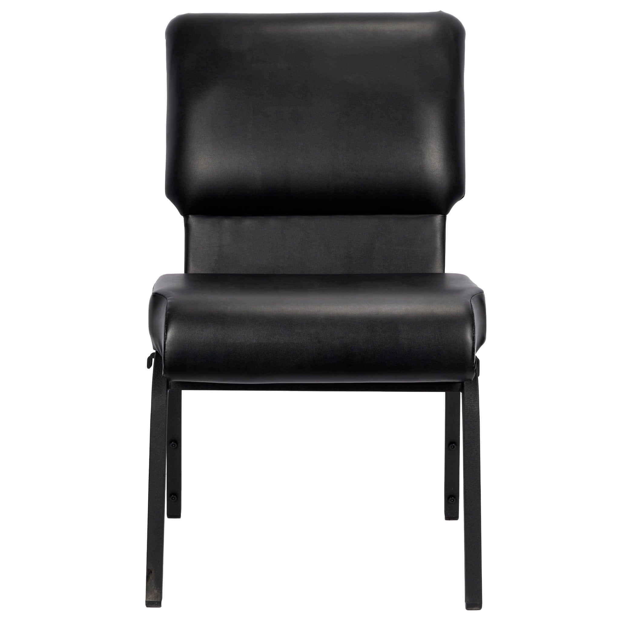 Chivari Black Vinyl on Black Frame 20.5" Cut Away Back Church Chair CH20BBV-ZF-T
