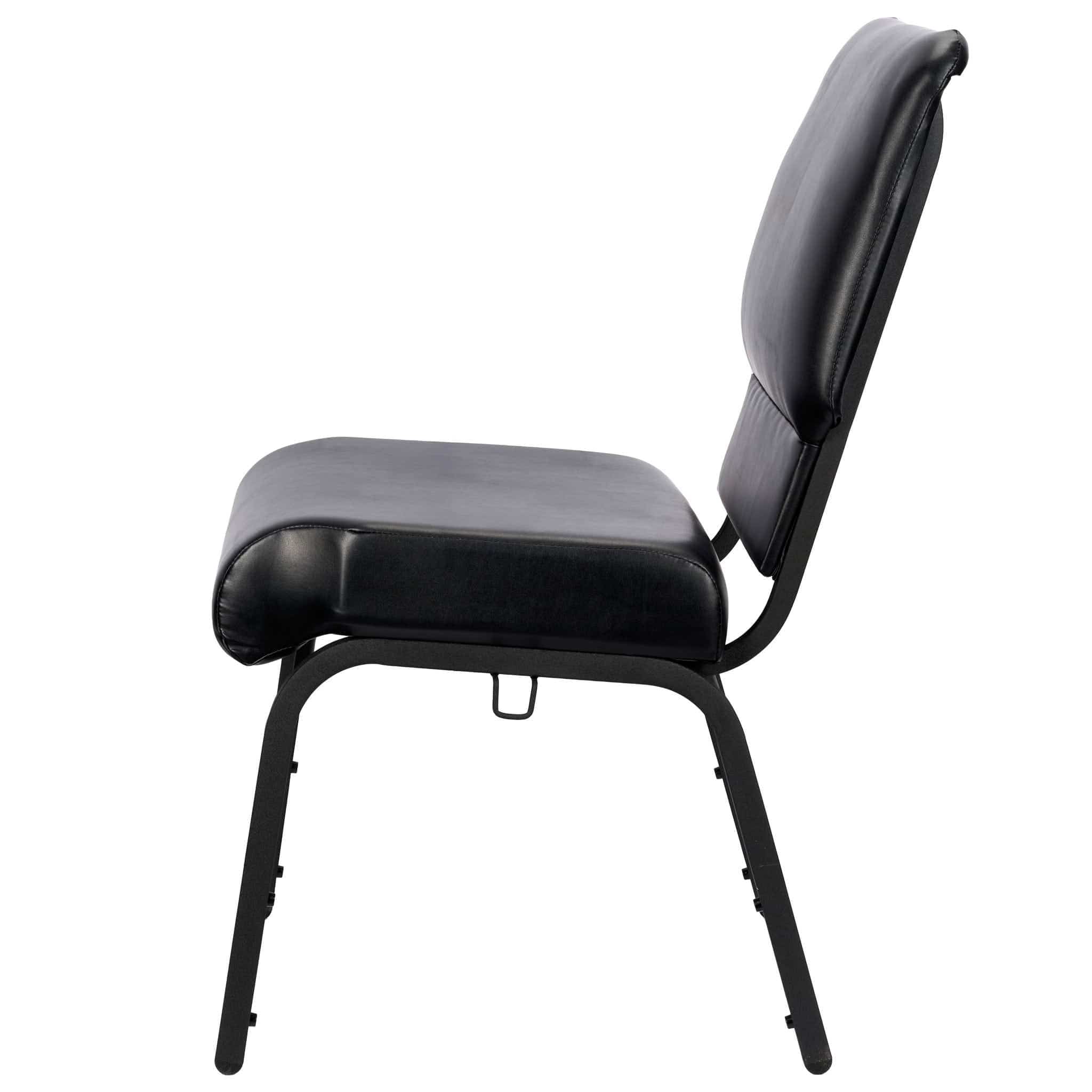 Chivari Black Vinyl on Black Frame 20.5" Cut Away Back Church Chair CH20BBV-ZF-T
