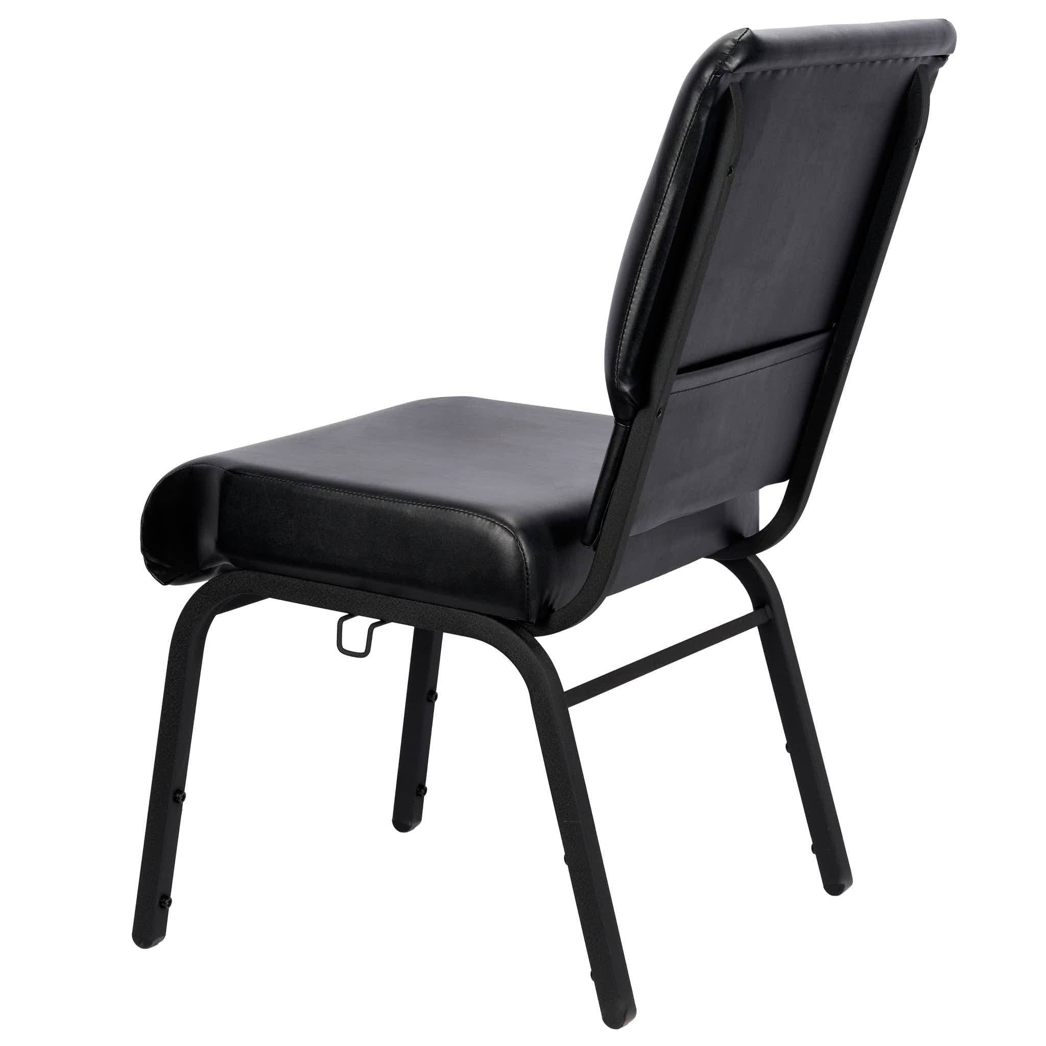 Chivari Black Vinyl on Black Frame 20.5" Cut Away Back Church Chair CH20BBV-ZF-T