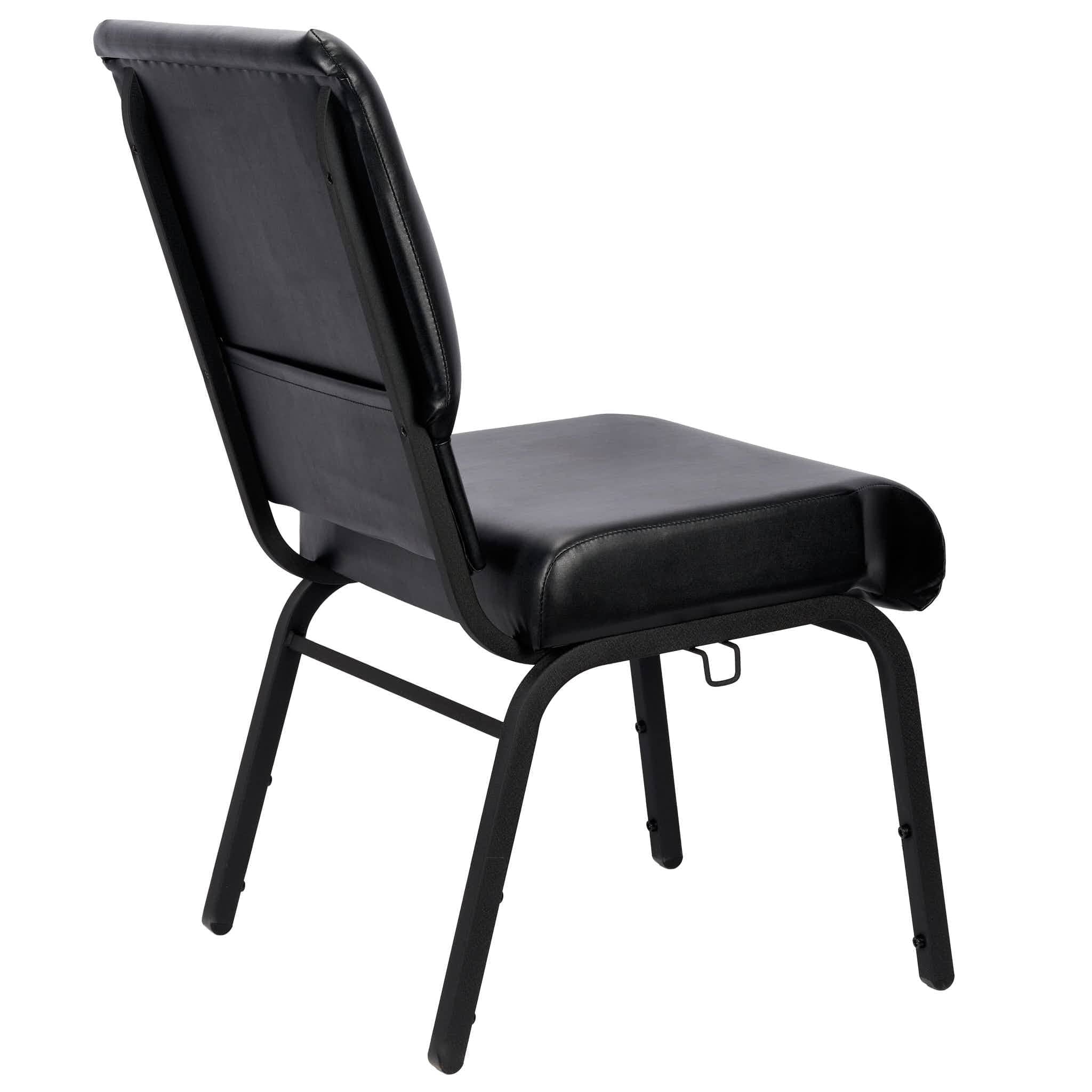 Chivari Black Vinyl on Black Frame 20.5" Cut Away Back Church Chair CH20BBV-ZF-T