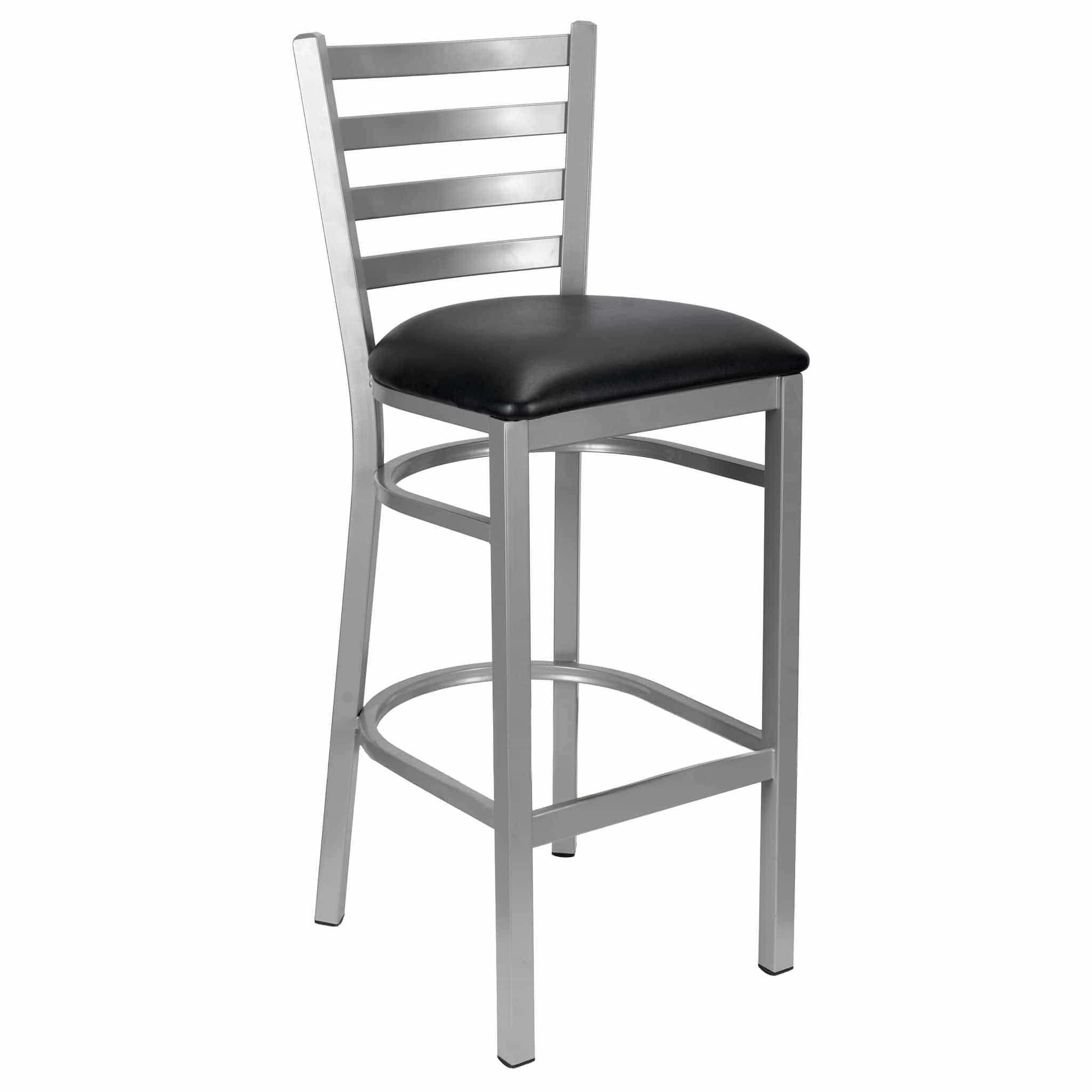 Chivari Ladder Back Bar Stool with Silver Frame and Black Vinyl Seat BLMSVB-ZF-KT