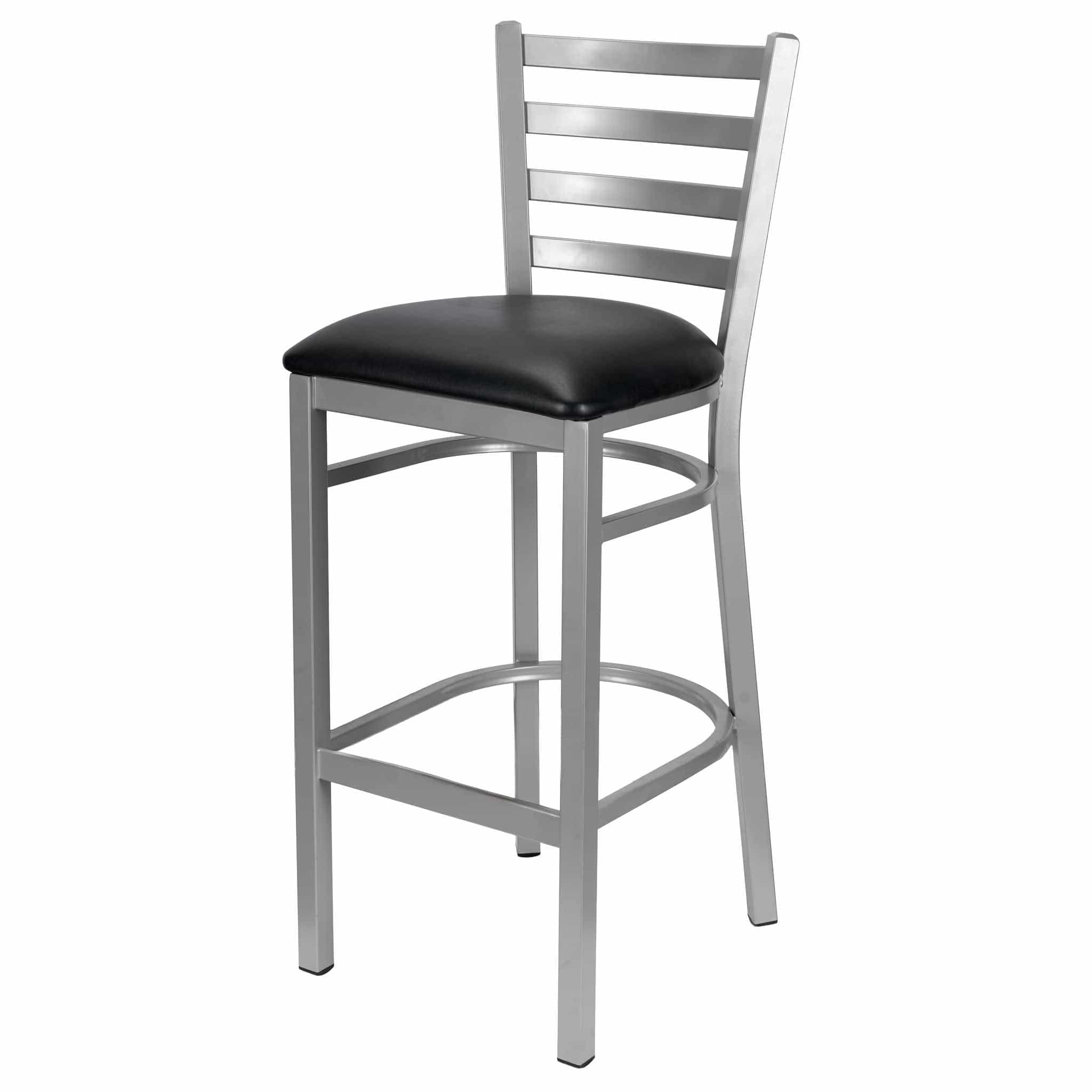 Chivari Ladder Back Bar Stool with Silver Frame and Black Vinyl Seat BLMSVB-ZF-KT