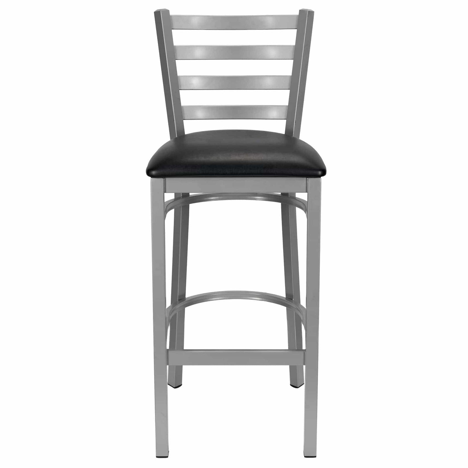 Chivari Ladder Back Bar Stool with Silver Frame and Black Vinyl Seat BLMSVB-ZF-KT