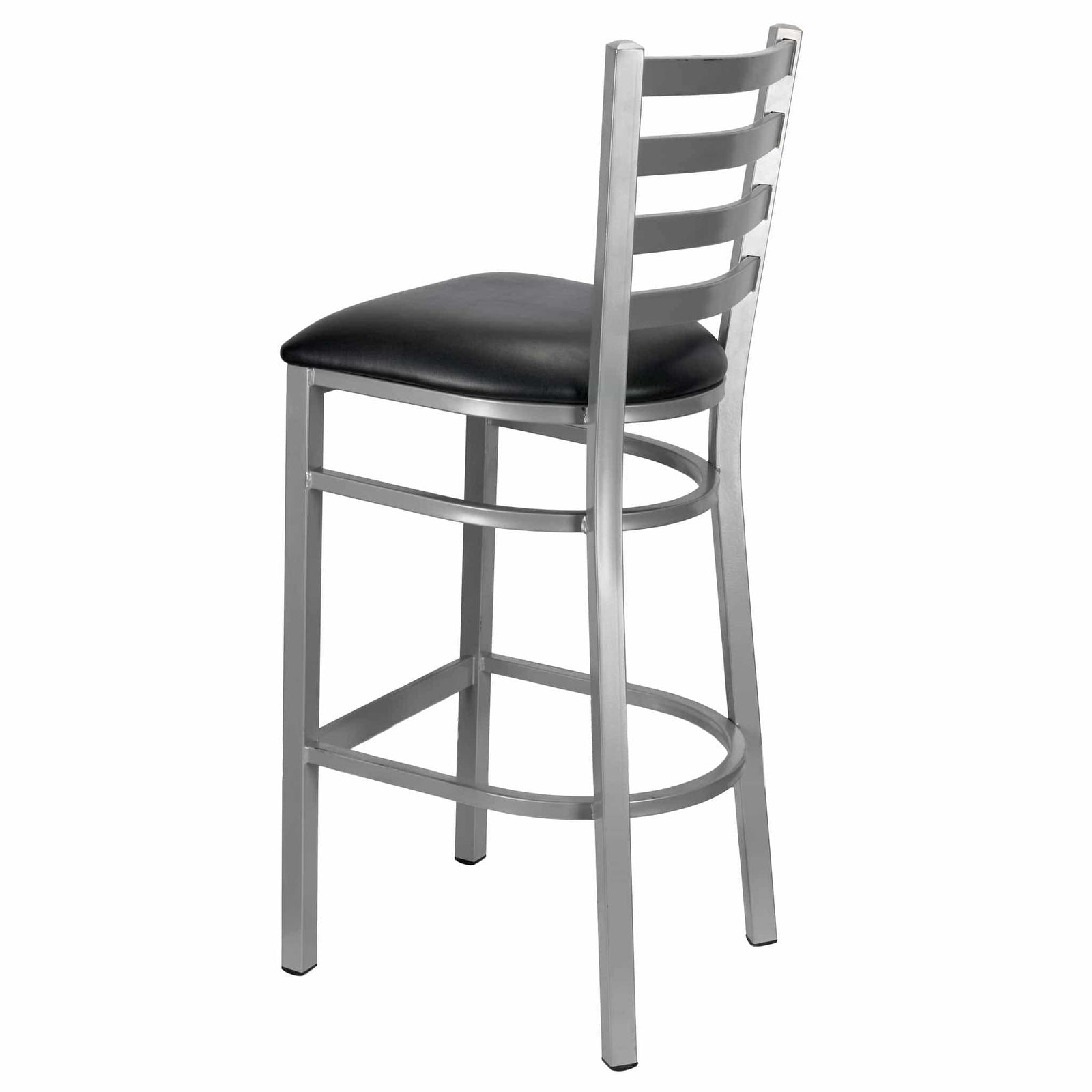 Chivari Ladder Back Bar Stool with Silver Frame and Black Vinyl Seat BLMSVB-ZF-KT
