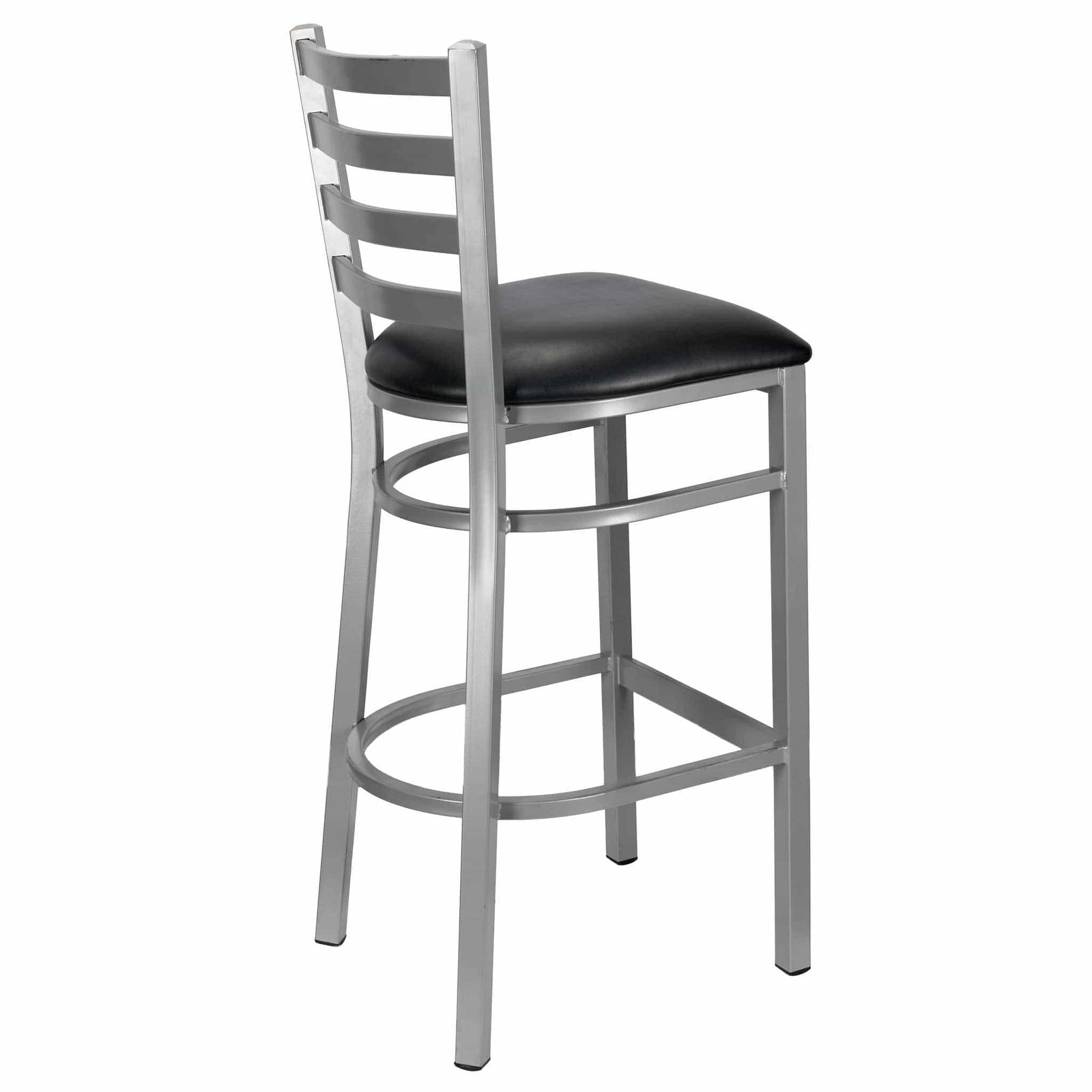 Chivari Ladder Back Bar Stool with Silver Frame and Black Vinyl Seat BLMSVB-ZF-KT