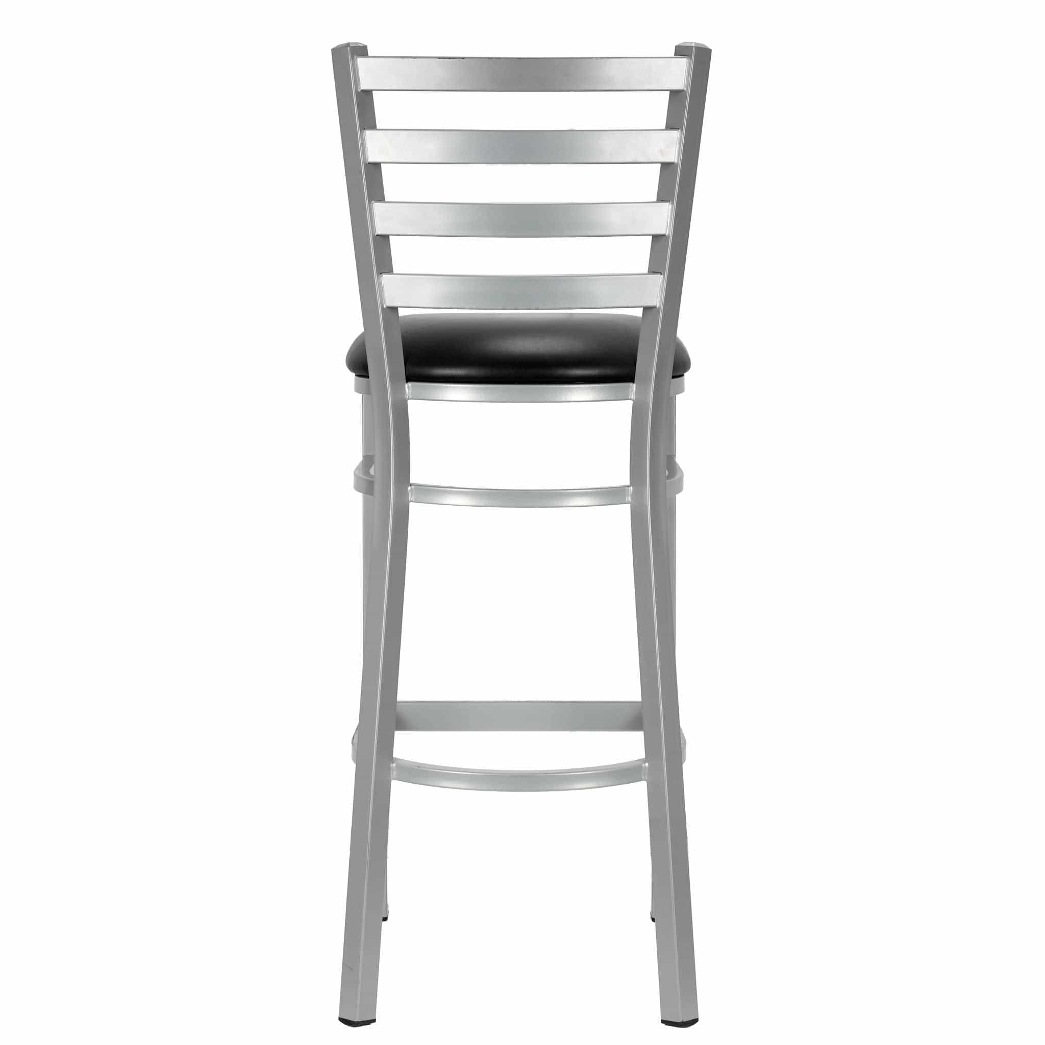 Chivari Ladder Back Bar Stool with Silver Frame and Black Vinyl Seat BLMSVB-ZF-KT