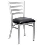 Ladder Back Restaurant Chair with Silver Frame and Black Vinyl Seat