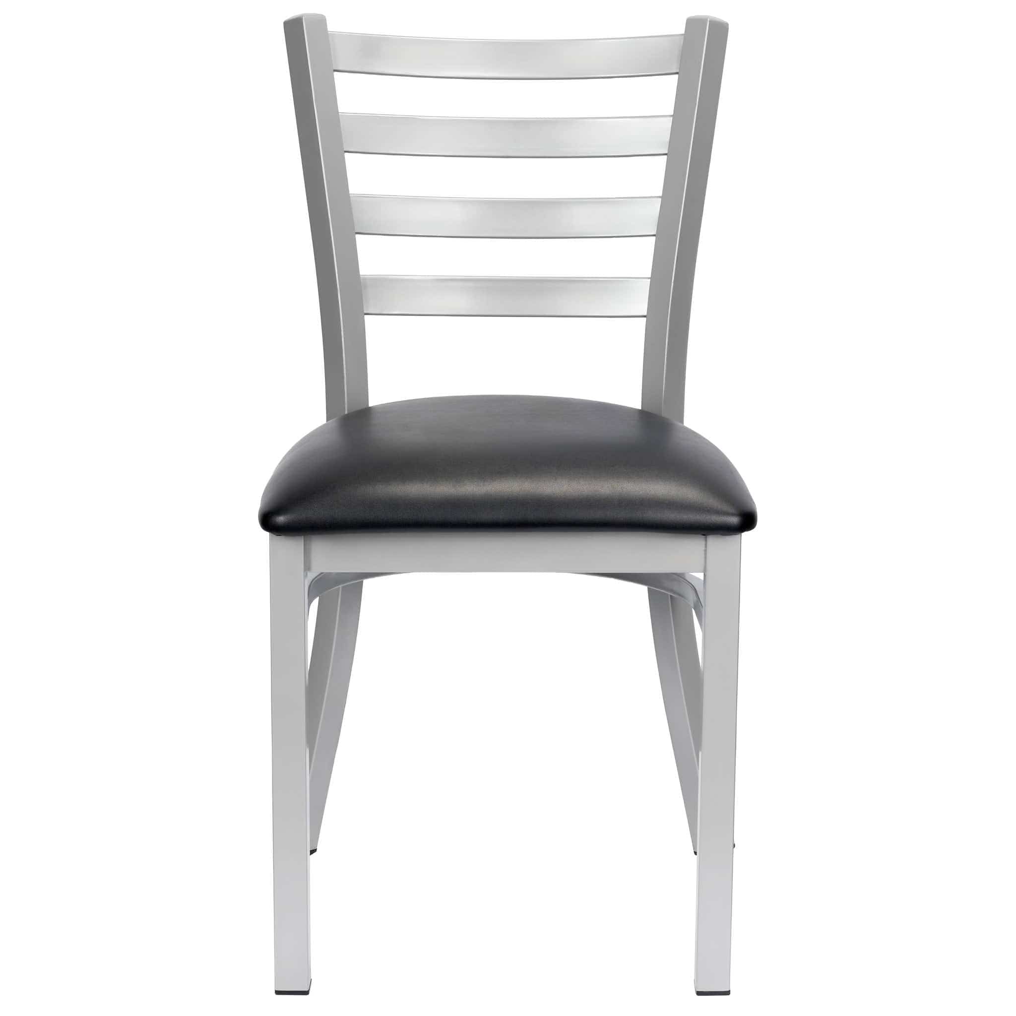 Ladder Back Restaurant Chair with Silver Frame and Black Vinyl Seat