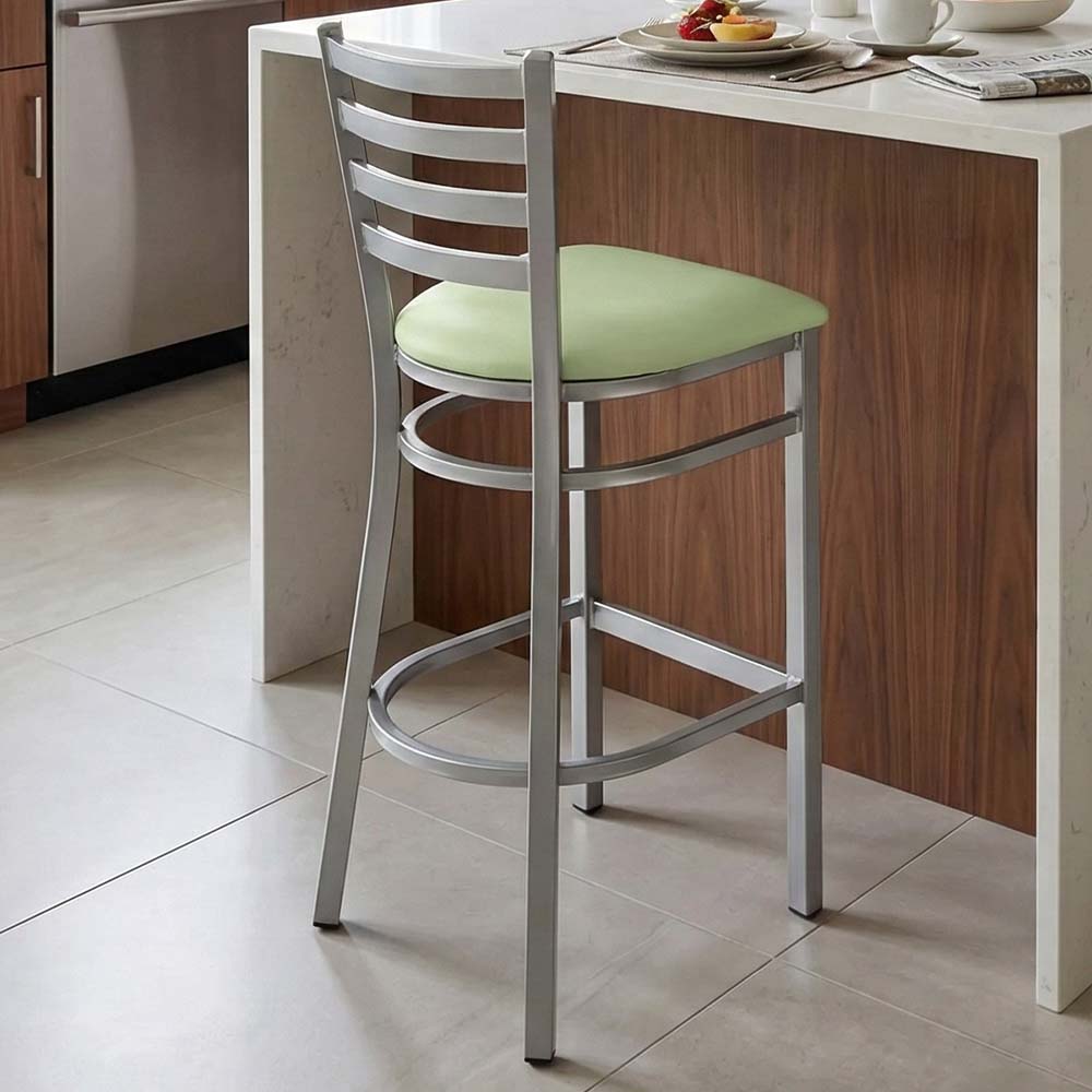 Chivari Ladder Back Bar Stool with Silver Frame and Light Green Vinyl Seat BLMSVLGR-ZF-KT