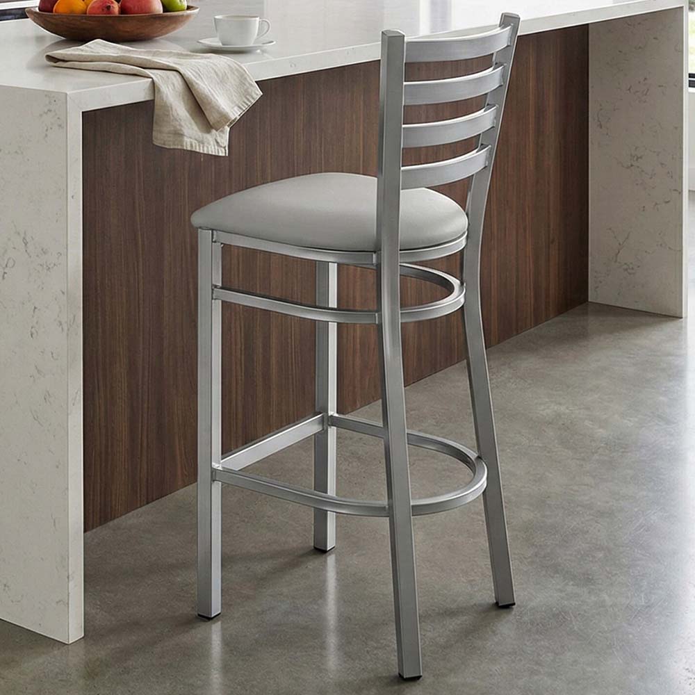 Chivari Ladder Back Bar Stool with Silver Frame and Light Gray Vinyl Seat BLMSVLGY-ZF-KT