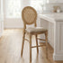 Antique Distressed Wood Louis Pop Barstool with Rattan Back