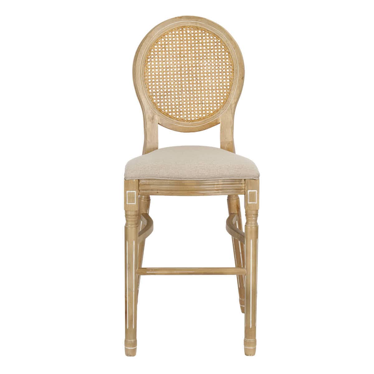 Chivari Antique Distressed Wood Louis Pop Barstool with Rattan Back BLPWANTIQ-FR-ZG-T