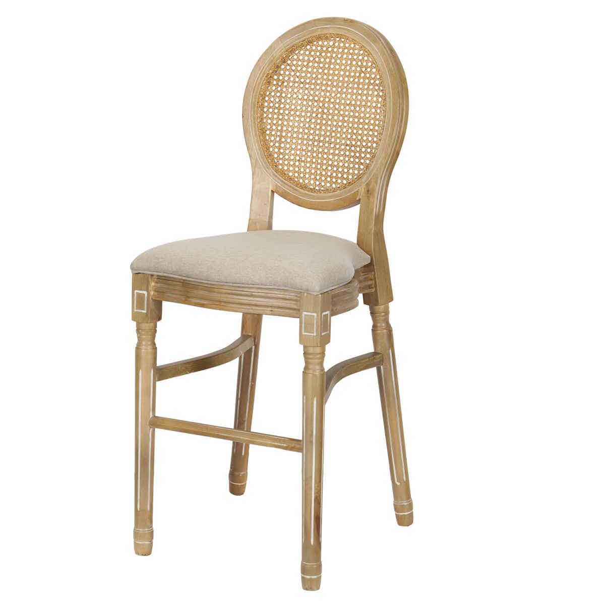 Chivari Antique Distressed Wood Louis Pop Barstool with Rattan Back BLPWANTIQ-FR-ZG-T