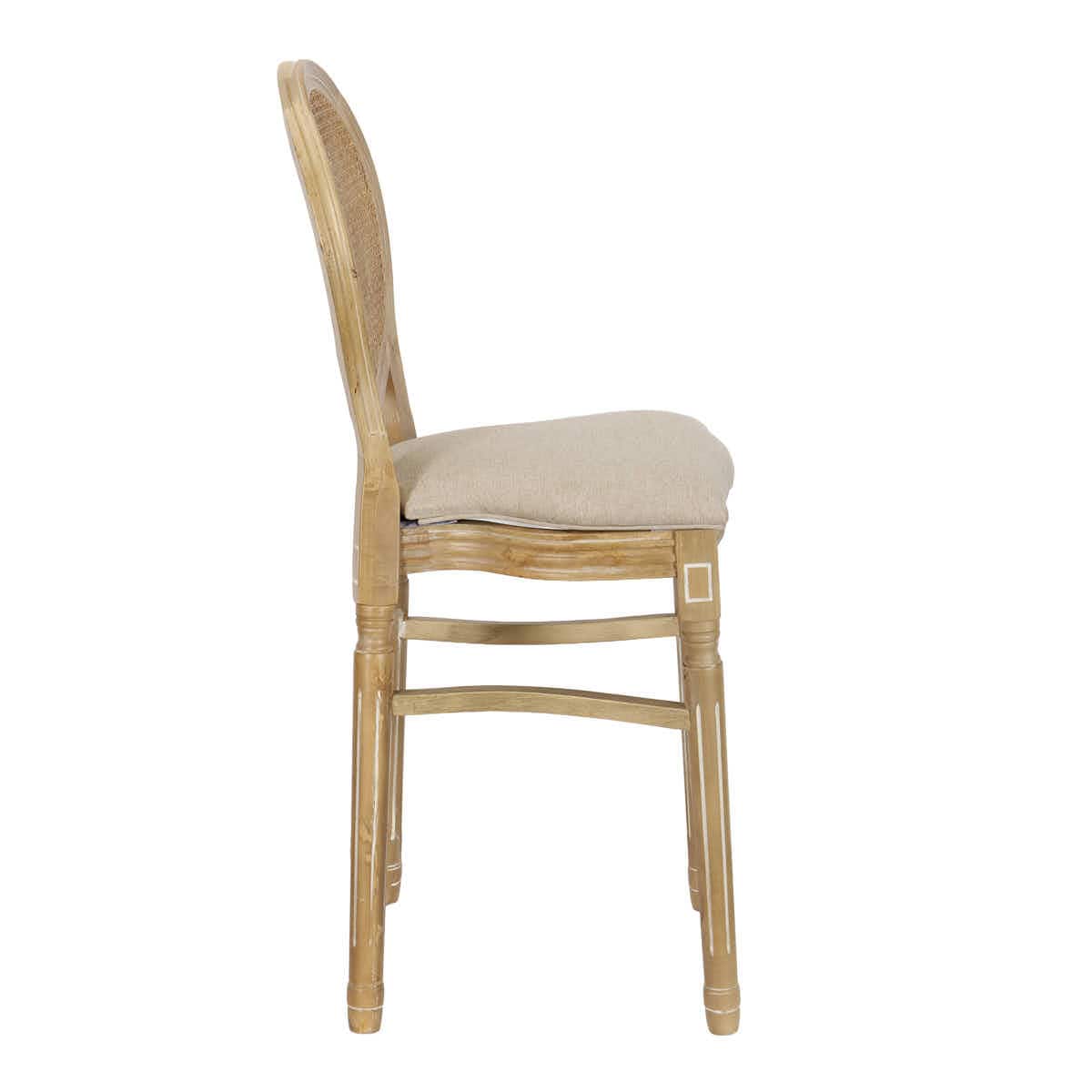 Chivari Antique Distressed Wood Louis Pop Barstool with Rattan Back BLPWANTIQ-FR-ZG-T