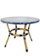 Toulouse 40" Round Glass Top Blue and White Rattan French Bistro Table TBTPBLU-KT-AX-T