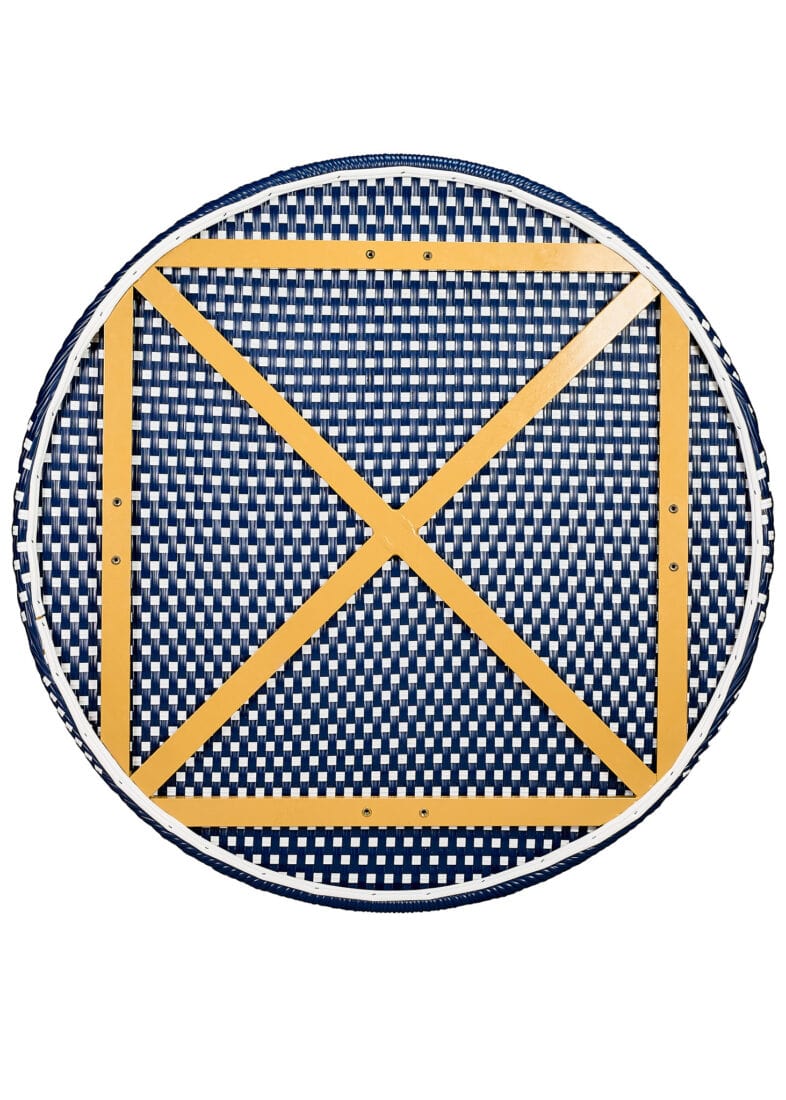 Toulouse 40" Round Glass Top Blue and White Rattan French Bistro Table TBTPBLU-KT-AX-T
