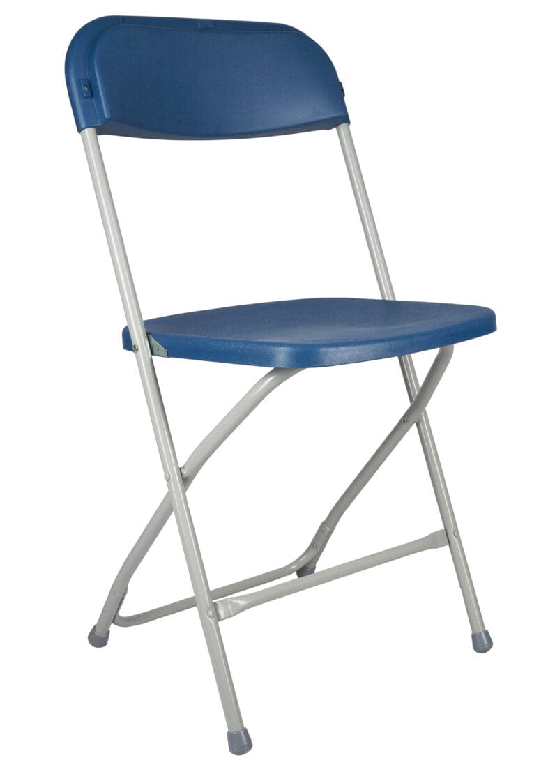 Chivari 100 Pack Blue Plastic Folding Chair and Cart Bundle with Strap CFPBLU-100GCRTS-KT