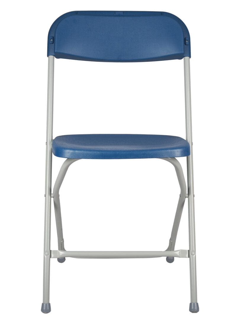 Chivari 100 Blue Plastic Folding Chair Bundle with 2 Heavy Duty Carts and Safety Straps CFPBLU-100GCRTS-KT