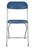 Chivari 100 Blue Plastic Folding Chair Bundle with 2 Heavy Duty Carts and Safety Straps CFPBLU-100GCRTS-KT