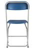 Chivari 100 Pack Blue Plastic Folding Chair and Cart Bundle with Strap CFPBLU-100GCRTS-KT