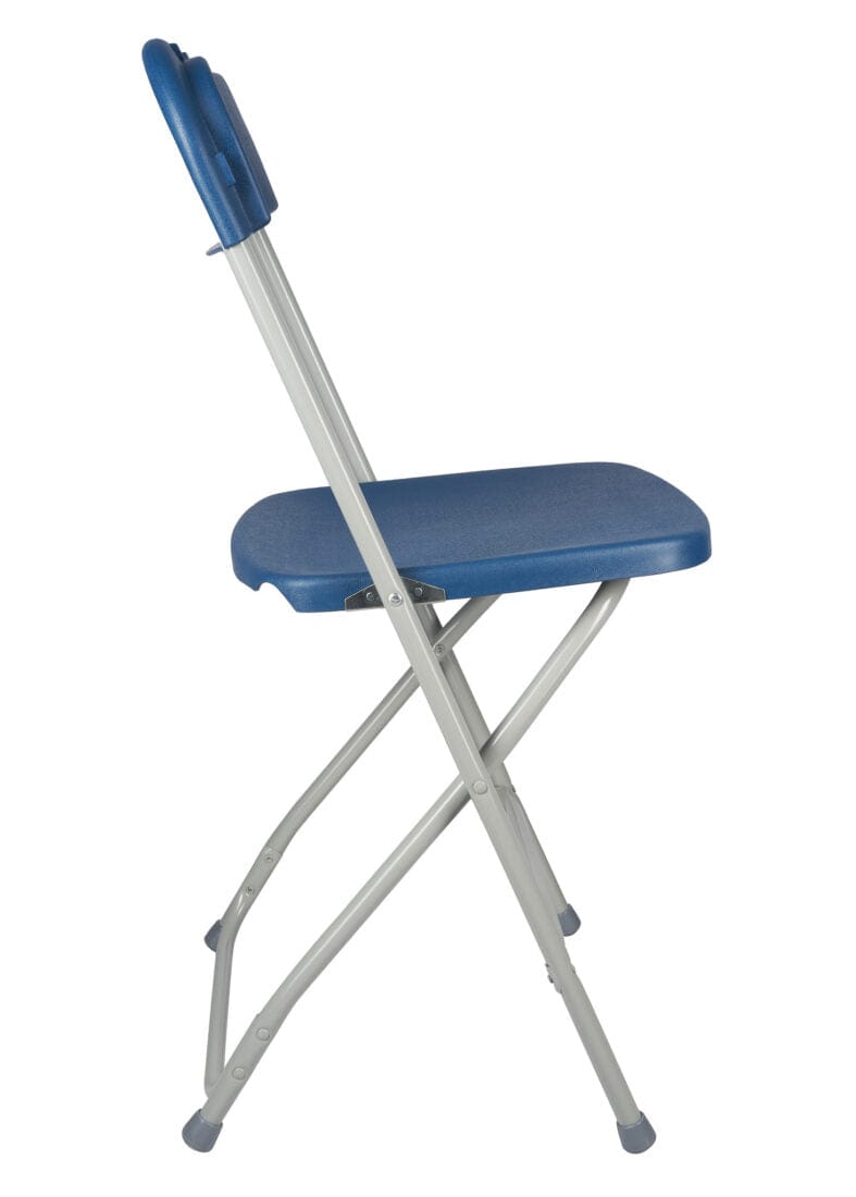 Chivari 100 Blue Plastic Folding Chair Bundle with 2 Heavy Duty Carts and Safety Straps CFPBLU-100GCRTS-KT