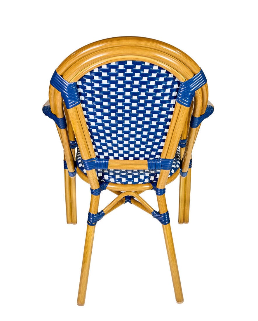 Toulouse Blue and White French Bistro Set Includes 48" x 36" Table and 4 Chairs with Arms FBK-SQ-BLU-ABLU4-AX
