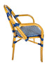 Toulouse Blue and White French Bistro Set Includes 48" x 36" Table and 4 Chairs with Arms FBK-SQ-BLU-ABLU4-AX