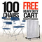 Chivari 100 Pack Blue Plastic Folding Chair and Cart Bundle with Strap CFPBLU-100GCRTS-KT