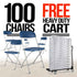 Chivari 100 Pack Blue Plastic Folding Chair and Cart Bundle with Strap CFPBLU-100GCRTS-KT