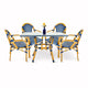 Toulouse Blue and White French Bistro Set Includes 48" x 36" Table and 4 Chairs with Arms FBK-SQ-BLU-ABLU4-AX