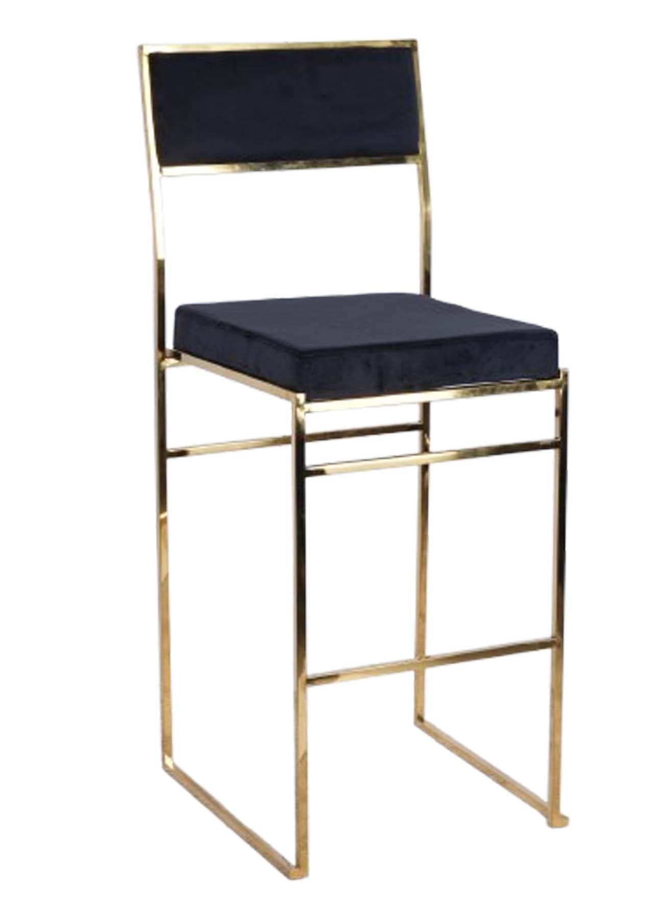Chivari Melissa Barstool in Gold Stainless Steel Frame with Black Cushion Seat and Back BMMG-B-KIT-AX