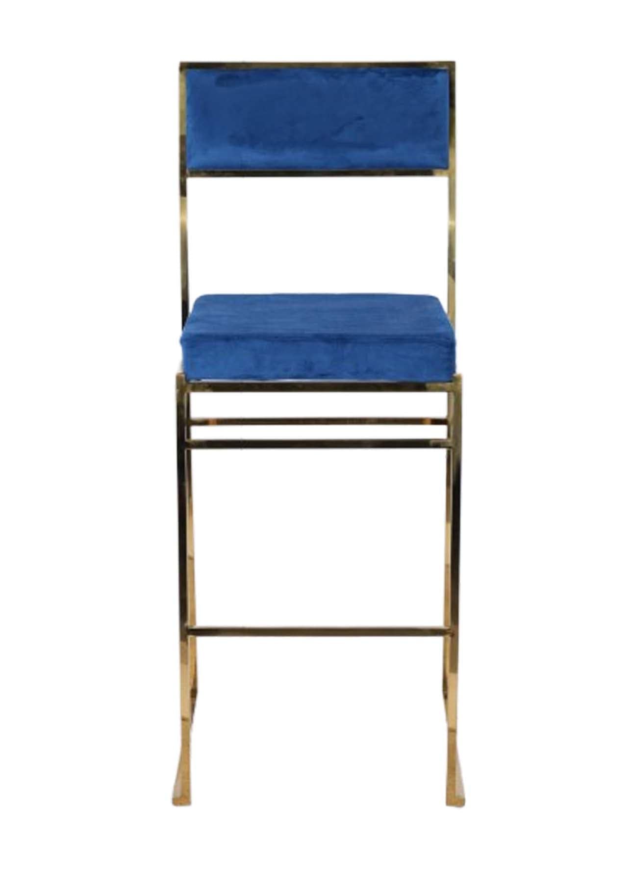 Chivari Melissa Barstool in Gold Stainless Steel Frame with Blue Cushion Seat and Back BMMG-BLU-KIT-AX