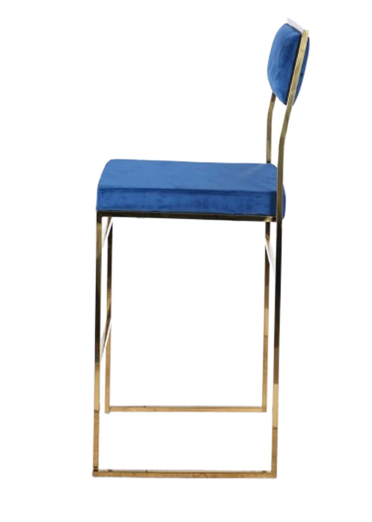 Chivari Melissa Barstool in Gold Stainless Steel Frame with Blue Cushion Seat and Back BMMG-BLU-KIT-AX