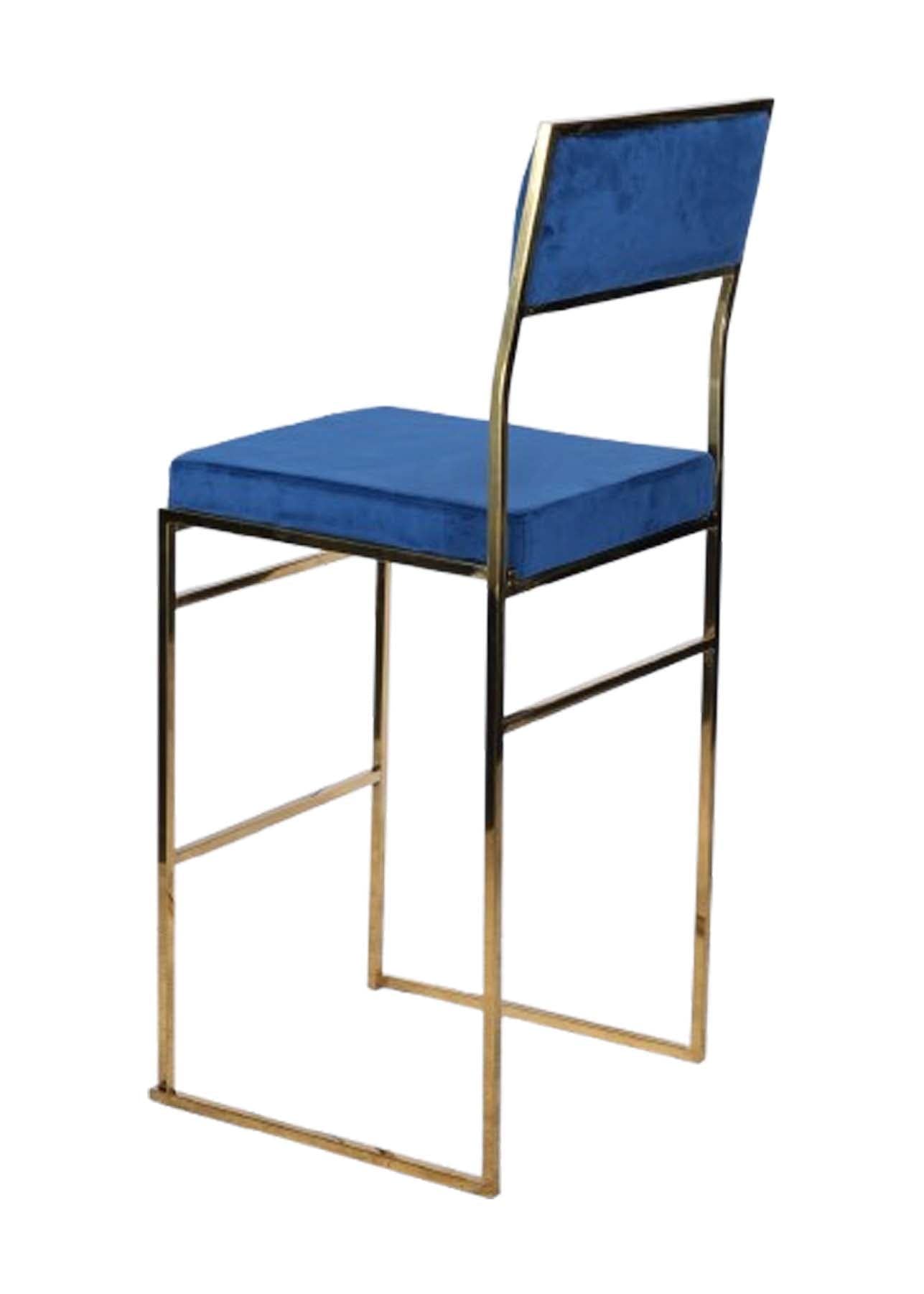 Chivari Melissa Barstool in Gold Stainless Steel Frame with Blue Cushion Seat and Back BMMG-BLU-KIT-AX
