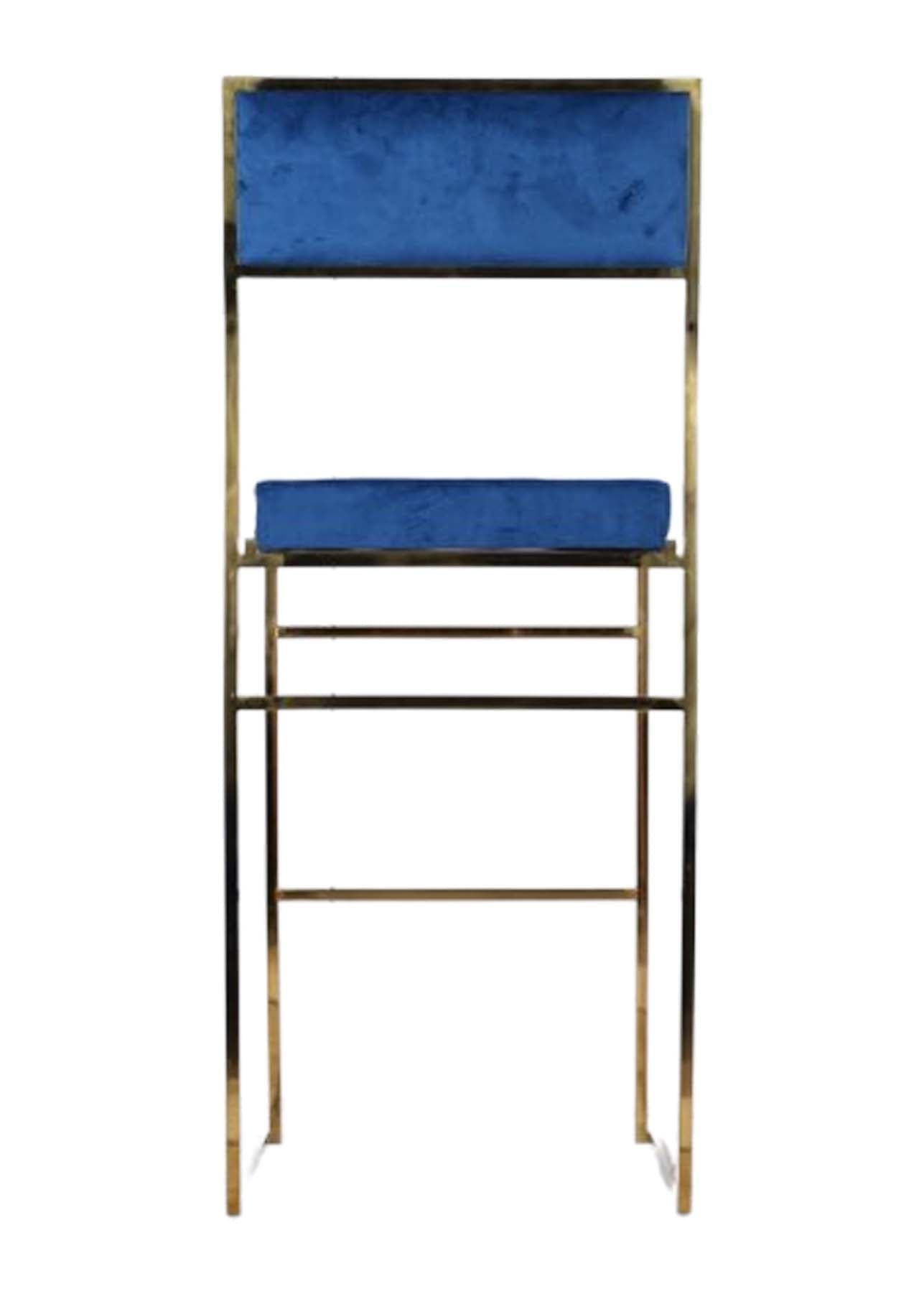 Chivari Melissa Barstool in Gold Stainless Steel Frame with Blue Cushion Seat and Back BMMG-BLU-KIT-AX