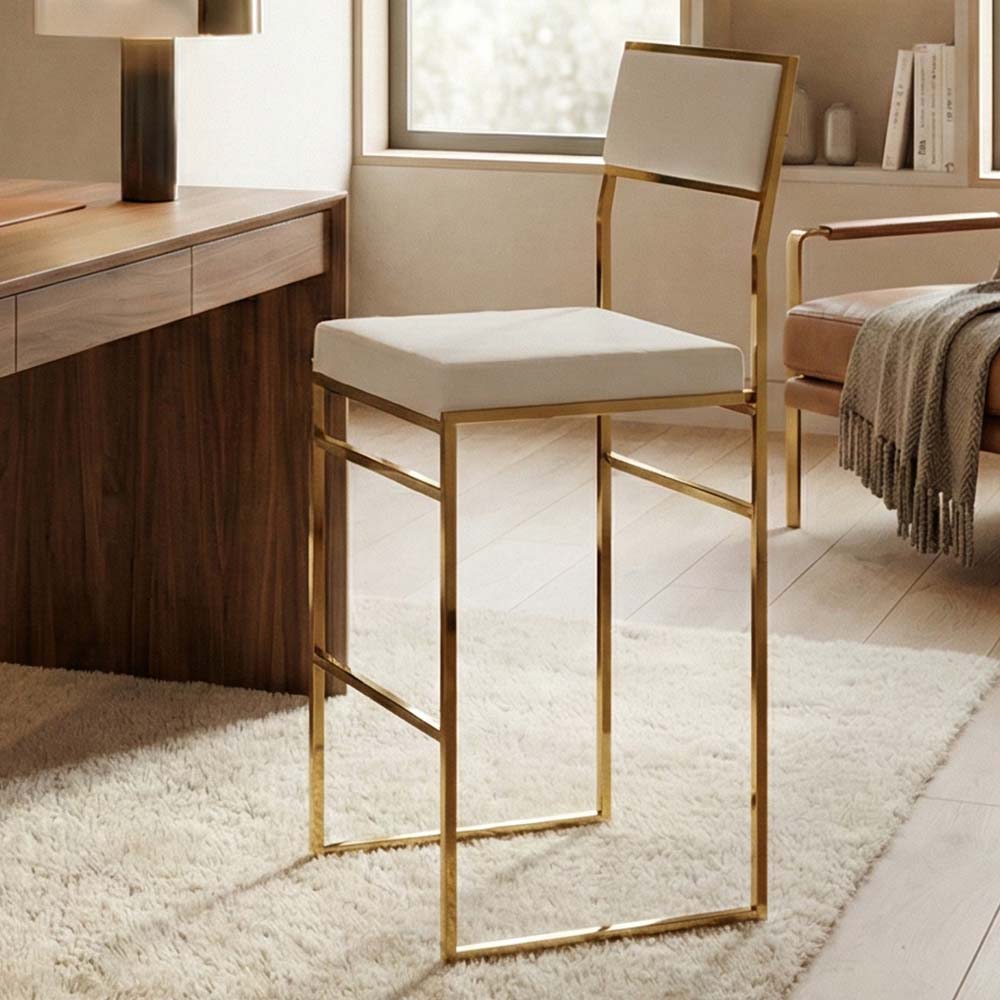 Chivari Melissa Barstool in Gold Stainless Steel Frame with White Cushion Seat and Back BMMG-WHI-KIT-AX