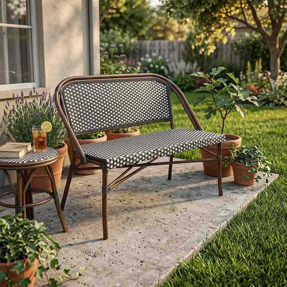 Toulouse Black on White Dark Frame Bistro Bench Loveseat BNBPBLA-AX-T