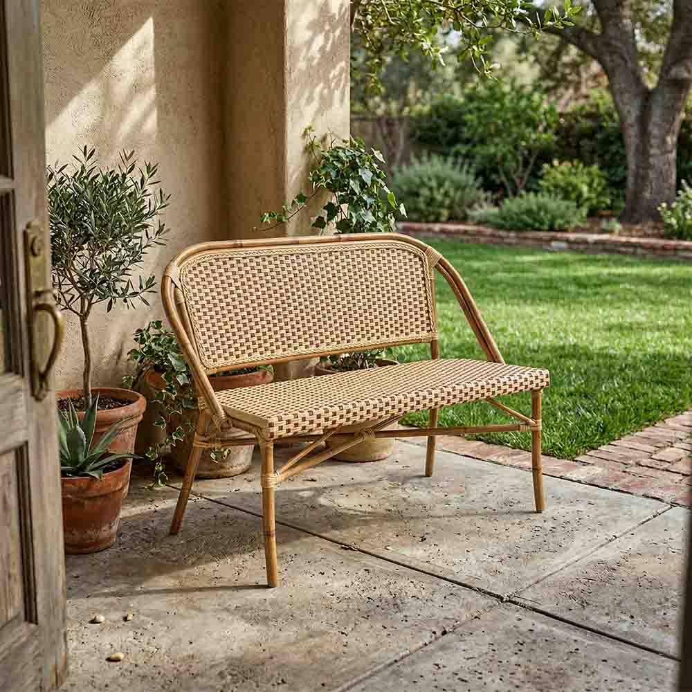 Toulouse Beige on Maroon Light Frame Bistro Bench Loveseat BNBPBM-AX-T